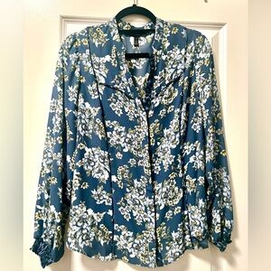 White House Black Market Button-front shirt with unique floral/leopard pattern